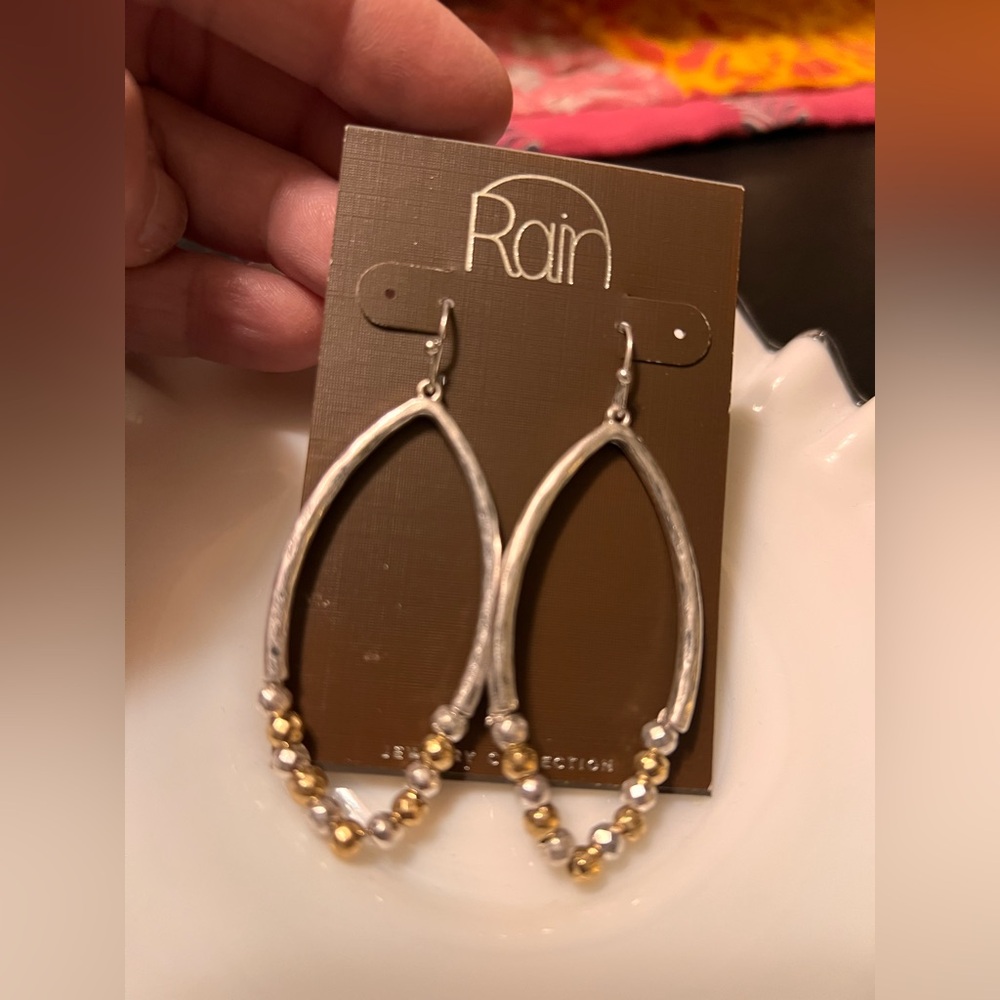 Gold & Silver Beaded Teardrop Hoop Earrings